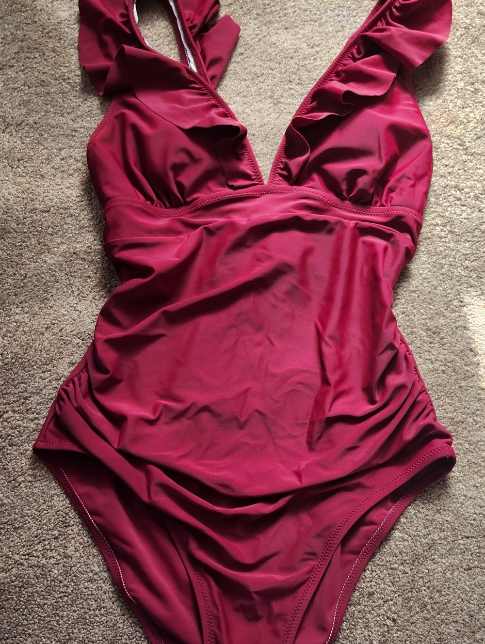 Women's Ruffled Deep V One-Piece Swimsuit - Sz Medium- Magenta- Cupshe Brand?